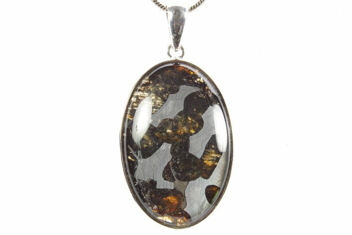 Sericho Pallasite Oval Meteorite Pendant - Sterling Silver #364109